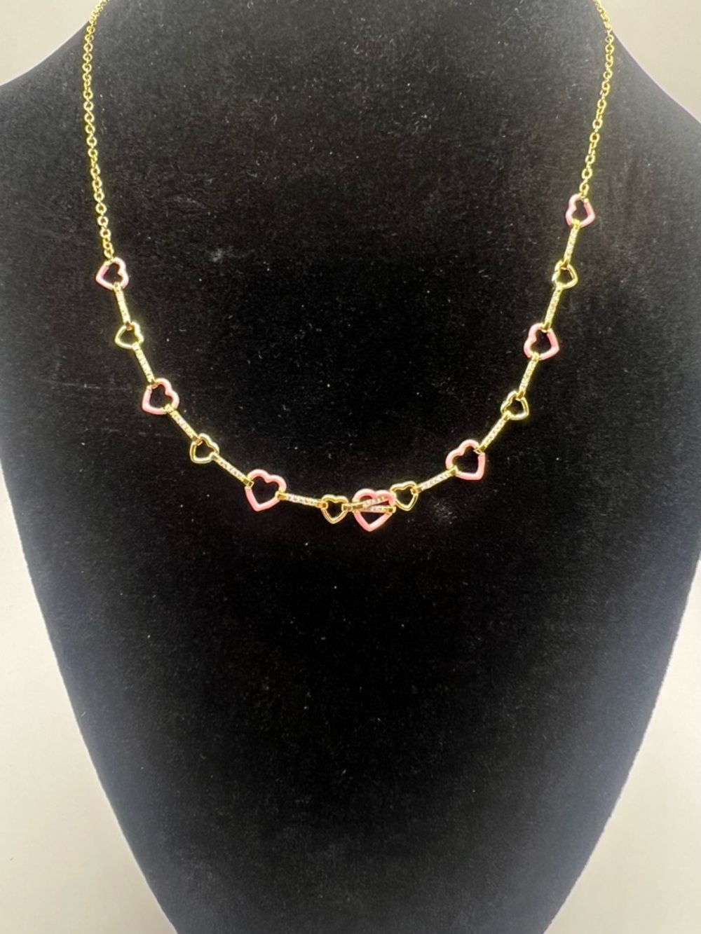 NWT Kendra Scott-Haisley Heart Gold Strand Necklace in Pink Pearlescent Enamel